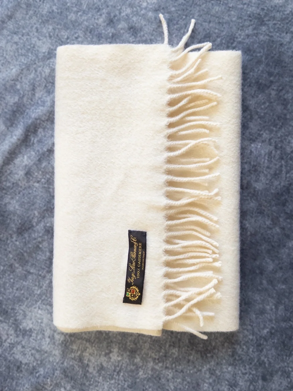 Vtg Loro Piana 100% Cashmere Fringe Scarf, Ivory